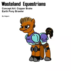 Size: 800x800 | Tagged: safe, artist:velgarn, derpibooru import, oc, oc:copper brake, earth pony, pony, fallout equestria, american football, angry, armor, concept art, face paint, female, horseshoes, knee pads, mare, pen and paper rpg, simple background, solo, sportive gear, sports, wasteland equestrians, white background