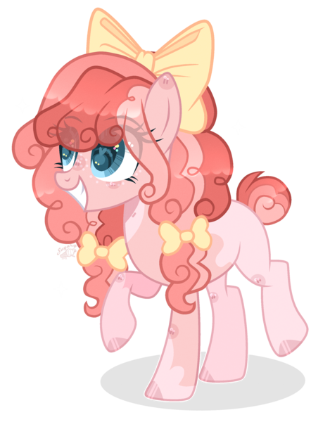 Size: 2093x2679 | Tagged: safe, artist:sugaryicecreammlp, derpibooru import, oc, earth pony, pony, bow, female, hair bow, magical lesbian spawn, mare, offspring, parent:applejack, parent:pinkie pie, parents:applepie, simple background, solo, transparent background