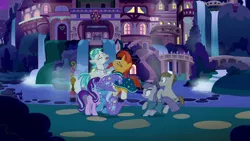 Size: 1280x720 | Tagged: safe, derpibooru import, screencap, maud pie, mudbriar, starlight glimmer, sunburst, terramar, trixie, pony, student counsel, out of context, school of friendship, surprised