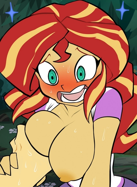 Size: 880x1200 | Tagged: questionable, artist:bigdad, derpibooru import, edit, flash sentry, sunset shimmer, equestria girls, legend of everfree, big breasts, blushing, breast grab, breasts, busty sunset shimmer, clothes, female, flashimmer, grope, horny, male, male pov, more, nipples, nudity, offscreen character, open mouth, pleasure, pov, shipping, straight, sweat, wide eyes, wide hips