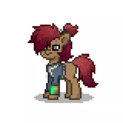 Size: 750x750 | Tagged: safe, artist:modocrisma, derpibooru import, edit, oc, oc:sobakasu, unofficial characters only, earth pony, pony, fallout equestria, fanfic, pony town, belt, clothes, costume, eye scar, fallout, fanfic art, freckles, hair bun, hair over one eye, hair tie, halloween, halloween costume, holiday, hooves, male, pipboy, pipbuck, ponysona, scar, screenshots, simple background, solo, teenager, vault suit, watermark, white background