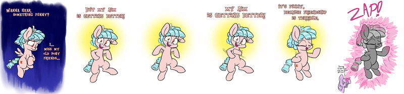 Size: 6000x1400 | Tagged: safe, artist:heir-of-rick, derpibooru import, edit, cozy glow, twilight sparkle, twilight sparkle (alicorn), alicorn, pegasus, pony, the ending of the end, blast, cobble glow, comic, cozybetes, cozybuse, cute, dialogue, duo, duo female, eyes closed, female, filly, flying, glowing horn, gravity falls, happy, horn, looking at you, magic, magic blast, mare, meme, open mouth, petrification, pun, reference, sad, smiling, solo focus, spread wings, statue, stone, talking to viewer, wings, zap