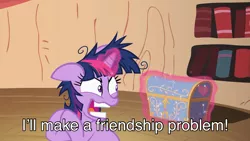 Size: 1920x1080 | Tagged: safe, derpibooru import, screencap, twilight sparkle, pony, lesson zero, season 2, caption, faic, golden oaks library, insanity, messy mane, solo, subtitles, teeth, twilight snapple, twilynanas