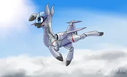 Size: 3600x2200 | Tagged: safe, artist:andromailus, derpibooru import, original species, plane pony, pony, cloud, f-104 starfighter, plane, solo