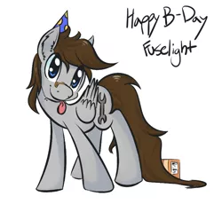 Size: 805x739 | Tagged: safe, artist:helhoof, derpibooru import, oc, oc:fuselight, pegasus, pony, ask fuselight, hat, male, party hat, solo, stallion, tongue out