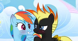 Size: 4329x2281 | Tagged: safe, artist:lumi-infinite64, artist:rainbow15s, derpibooru import, rainbow dash, ponified, pegasus, pony, blushing, crossover, crossover shipping, cute, dashabetes, johnny test, shipping