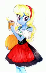 Size: 2322x3633 | Tagged: safe, artist:liaaqila, derpibooru import, oc, oc:azure/sapphire, equestria girls, beer maiden, cider, clothes, crossdressing, dirndl, dress, femboy, male, oktoberfest