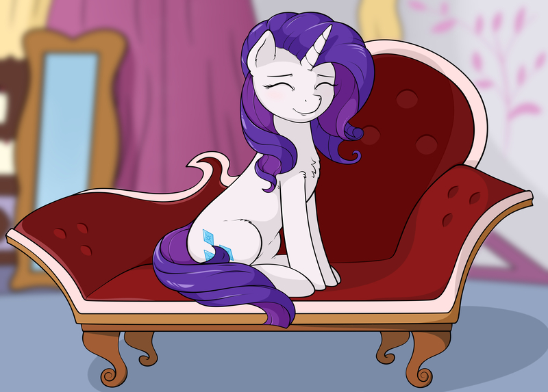 Size: 6000x4296 | Tagged: safe, artist:kirr12, derpibooru import, rarity, pony, unicorn, blushing, couch, cute, eyes closed, female, mare, sitting, solo