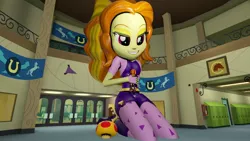 Size: 1280x720 | Tagged: safe, artist:shrunkenlover, derpibooru import, adagio dazzle, sunset shimmer, equestria girls, 3d, bedroom eyes, canterlot high, clothes, doors, female, giantess, growth, hallway, hug, indoors, lockers, macro, mega mushroom, micro, nintendo, source filmmaker, super mario bros.