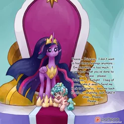Size: 2000x2000 | Tagged: safe, artist:smudge proof, derpibooru import, cozy glow, princess twilight 2.0, twilight sparkle, twilight sparkle (alicorn), alicorn, pony, the ending of the end, the last problem, a better ending for cozy, crying, empathy, guilt, older, older twilight, patreon, scared