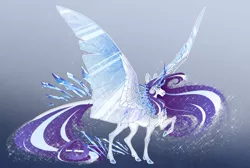 Size: 4643x3114 | Tagged: safe, artist:turnipberry, deleted from derpibooru, derpibooru import, rarity, alicorn, pony, alicornified, alternate universe, colored wings, crystal hooves, crystal horn, dewclaw, female, horn, mare, multicolored wings, race swap, raised hoof, raricorn, transparent wings, wings