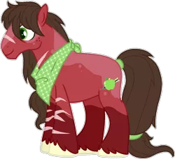 Size: 936x854 | Tagged: safe, artist:adoptimals-fim, derpibooru import, oc, oc:cortland apple, unofficial characters only, earth pony, pony, base used, crack ship offspring, magical gay spawn, male, neckerchief, offspring, parent:big macintosh, parent:troubleshoes clyde, parents:troublemac, scar, socks (coat marking), solo, stallion, unshorn fetlocks