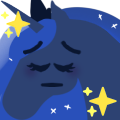 Size: 120x120 | Tagged: safe, artist:conphettey, derpibooru import, princess luna, alicorn, pony, blushing, emoji, eyes closed, female, hoers, mare, pensive, reaction image, simple background, solo, sparkles, transparent background