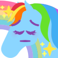 Size: 120x120 | Tagged: safe, artist:conphettey, derpibooru import, rainbow dash, pegasus, pony, blushing, emoji, eyes closed, female, hoers, mare, pensive, rainbow, reaction image, simple background, solo, sparkles, transparent background