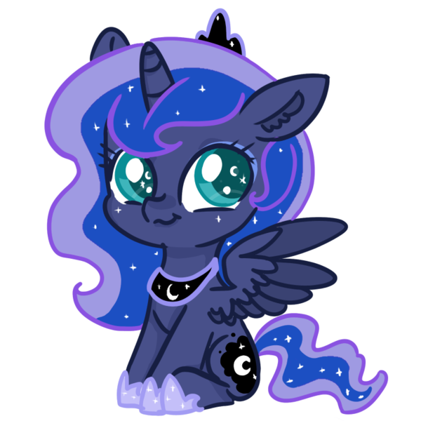 Size: 768x768 | Tagged: source needed, safe, artist:khankhan, derpibooru import, princess luna, alicorn, pony, chibi, colored pupils, crown, cute, cutie mark eyes, ear fluff, female, jewelry, lunabetes, mare, regalia, simple background, sitting, solo, transparent background, two toned wings, wingding eyes, wings