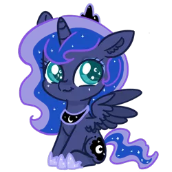 Size: 768x768 | Tagged: source needed, safe, artist:khankhan, derpibooru import, princess luna, alicorn, pony, chibi, colored pupils, crown, cute, cutie mark eyes, ear fluff, female, jewelry, lunabetes, mare, regalia, simple background, sitting, solo, transparent background, two toned wings, wingding eyes, wings