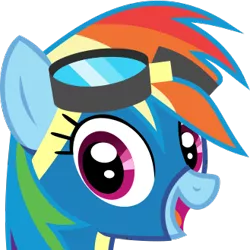 Size: 351x351 | Tagged: safe, artist:lightningbolt, derpibooru import, rainbow dash, pegasus, pony, derpibooru, .svg available, bust, clothes, cute, dashabetes, derpibooru badge, female, goggles, happy, looking at you, mare, meta, open mouth, simple background, solo, svg, transparent background, uniform, vector, wonderbolts uniform