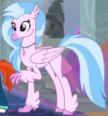 Size: 360x387 | Tagged: safe, derpibooru import, screencap, silverstream, sunburst, classical hippogriff, hippogriff, pony, unicorn, the last problem, cropped, female, folded wings, jewelry, male, necklace, older, older silverstream, older sunburst, quadrupedal, school of friendship, smiling, solo focus, stallion, wings
