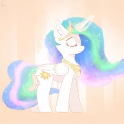 Size: 1200x1200 | Tagged: safe, artist:glazirka, derpibooru import, princess celestia, alicorn, pony, ear fluff, eyes closed, female, glowing horn, horn, jewelry, mare, peytral, regalia, smiling, solo