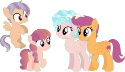 Size: 799x465 | Tagged: safe, artist:camomile, artist:selenaede, derpibooru import, cozy glow, scootaloo, oc, oc:bright eyes, oc:skyrocket, pegasus, pony, accessories, base used, bow, colt, cozyloo, female, filly, flying, foal, freckles, lesbian, magical lesbian spawn, male, mare, offspring, older, older cozy glow, older scootaloo, parent:cozy glow, parent:scootaloo, parents:cozyloo, raised hoof, shipping, simple background, smiling, standing, transparent background, wings