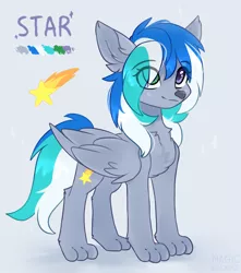 Size: 1690x1910 | Tagged: safe, artist:magicbalance, derpibooru import, oc, oc:star shine, unofficial characters only, pegasus, wolf, wolf pony, chest fluff, cutie mark, heterochromia, paws, reference sheet, simple background, solo