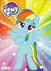 Size: 1200x1673 | Tagged: safe, derpibooru import, rainbow dash, pegasus, pony, bipedal, coloring book, cover art, crossed arms, faic, female, head tilt, lidded eyes, looking at you, merchandise, my little pony logo, smiling, smug, smugdash, solo