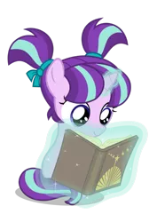 Size: 752x1063 | Tagged: safe, artist:chebut, derpibooru import, starlight glimmer, pony, unicorn, adorable face, book, cute, cutie pie, female, filly, filly starlight glimmer, foal, glim glam, glimmerbetes, levitation, magic, pigtails, reading, simple background, solo, telekinesis, transparent background, younger