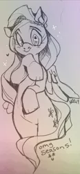 Size: 594x1280 | Tagged: safe, artist:royalshark, derpibooru import, fluttershy, pegasus, pony, bipedal, blushing, female, heart, looking at you, mare, monochrome, smiling, solo, sparkles, traditional art, wings