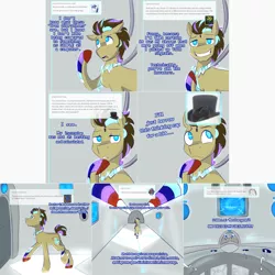 Size: 2254x2254 | Tagged: safe, artist:jitterbugjive, derpibooru import, doctor whooves, time turner, oc, oc:neosurgeon, pony, lovestruck derpy, ask, hat, neon, top hat, tumblr