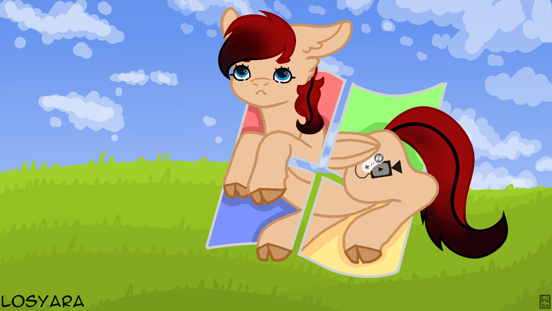 Size: 1920x1080 | Tagged: safe, artist:losyara, derpibooru import, oc, oc:alex bash, pegasus, pony, commission, microsoft, pegasus oc, simple background, windows, windows xp, wings, ych result