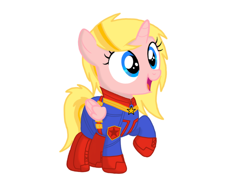 Size: 1032x774 | Tagged: safe, artist:thunder burst, derpibooru import, oc, oc:amber burst, alicorn, pony, captain marvel, clothes, costume, cute, female, filly, halloween, halloween costume, happy, holiday, marvel cinematic universe, solo