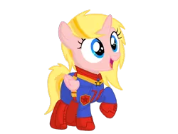 Size: 1032x774 | Tagged: safe, artist:thunder burst, derpibooru import, oc, oc:amber burst, alicorn, pony, captain marvel, clothes, costume, cute, female, filly, halloween, halloween costume, happy, holiday, marvel cinematic universe, solo