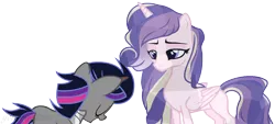 Size: 1024x461 | Tagged: safe, artist:yourrdazzle, derpibooru import, oc, oc:crescent moon, oc:pure heart, unofficial characters only, alicorn, pony, unicorn, base used, offspring, parent:king sombra, parent:twilight sparkle, parents:twibra, simple background, transparent background