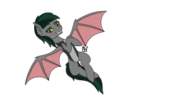 Size: 2550x1586 | Tagged: safe, artist:nightwind-arts, derpibooru import, oc, oc:nightwind, unofficial characters only, bat pony, pony, bat pony oc, bat wings, clothes, crossed hooves, female, flying, grin, looking at you, mare, smiling, solo, spread wings, swimsuit, wings