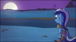Size: 1920x1080 | Tagged: safe, artist:captainbritish, derpibooru import, minuette, pony, ask, clothes, colgateanswers, female, filly, filly minuette, moon, scarf, solo, tumblr, younger