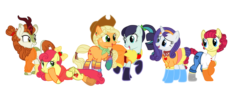 Size: 3252x1466 | Tagged: safe, artist:flipwix, artist:icey-wicey-1517, color edit, derpibooru import, edit, applejack, autumn blaze, coloratura, rarity, strawberry sunrise, torque wrench, earth pony, kirin, pegasus, pony, unicorn, alternate hairstyle, apple, apple wrench, applejack gets all the mares, applejack's hat, applerise, autumberry colorarijack, autumberrywrench colorarijack, autumnjack, belt, boots, bow, bracelet, button, choker, clothes, collaboration, colored, cowboy hat, cute, dress, ear piercing, earring, eyeshadow, female, food, freckles, grin, hair bow, harem, hat, headband, hoodie, jeans, jewelry, lesbian, makeup, mare, missing cutie mark, open mouth, pants, piercing, polyamory, ponytail, rainbow socks, raised hoof, raised leg, rarajack, rarijack, ribbon, shipping, shirt, shoes, simple background, skirt, smiling, socks, stetson, strawberry, striped socks, sweater, transparent background, wall of tags