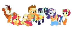 Size: 3252x1466 | Tagged: safe, artist:flipwix, artist:icey-wicey-1517, color edit, derpibooru import, edit, applejack, autumn blaze, coloratura, rarity, strawberry sunrise, torque wrench, earth pony, kirin, pegasus, pony, unicorn, alternate hairstyle, apple, apple wrench, applejack gets all the mares, applejack's hat, applerise, autumberry colorarijack, autumberrywrench colorarijack, autumnjack, belt, boots, bow, bracelet, button, choker, clothes, collaboration, colored, cowboy hat, cute, dress, ear piercing, earring, eyeshadow, female, food, freckles, grin, hair bow, harem, hat, headband, hoodie, jeans, jewelry, lesbian, makeup, mare, missing cutie mark, open mouth, pants, piercing, polyamory, ponytail, rainbow socks, raised hoof, raised leg, rarajack, rarijack, ribbon, shipping, shirt, shoes, simple background, skirt, smiling, socks, stetson, strawberry, striped socks, sweater, transparent background, wall of tags