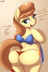 Size: 2700x4000 | Tagged: suggestive, artist:an-tonio, derpibooru import, button mash, oc, oc:cream heart, pony, apron, ass, bedroom eyes, butt, chubby, clothes, female, implied button mash, implied incest, milf, panties, solo, solo female, the ass was fat, thong, underwear