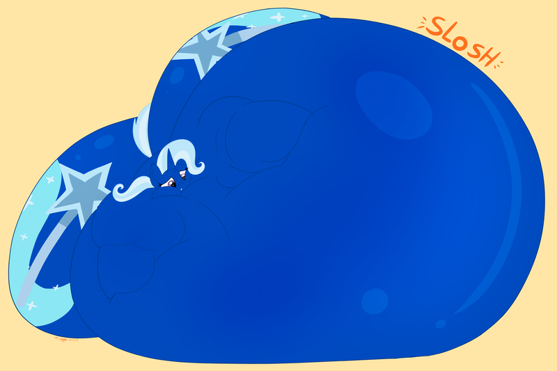 Size: 2880x1920 | Tagged: questionable, artist:necrofeline, derpibooru import, trixie, pony, unicorn, belly, belly bed, big belly, blueberry inflation, butt, female, huge belly, huge butt, impossibly large belly, impossibly large butt, inflation, large butt, mare, solo