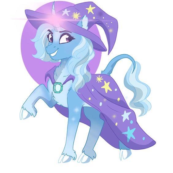 Size: 564x564 | Tagged: safe, artist:scarletskitty12, derpibooru import, trixie, classical unicorn, pony, unicorn, abstract background, chest fluff, clothes, cloven hooves, curved horn, cute, diatrixes, digital art, ear fluff, female, glowing horn, hat, horn, leonine tail, mare, pale belly, raised hoof, smiling, solo, tail fluff, trixie's hat, unshorn fetlocks