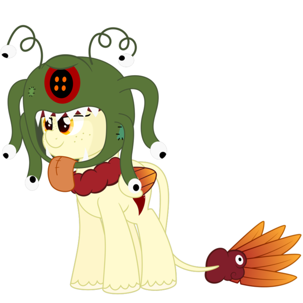 Size: 894x894 | Tagged: artist:besttubahorse, beholder, clothes, costume, derpibooru import, female, freckles, halloween, halloween costume, holiday, hybrid, nightmare night costume, oc, oc:chimie changa, original species, pegaphoenix, safe, simple background, solo, transparent background, unofficial characters only, unshorn fetlocks, vector