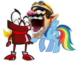 Size: 509x413 | Tagged: safe, derpibooru import, rainbow dash, pegasus, pony, crack shipping, crossover, crossover shipping, fanfic art, lego, mixels, nintendo, not salmon, shipping, simple background, super mario bros., transparent background, wario, wat, zorch