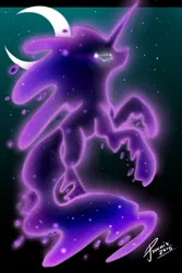 Size: 1024x1536 | Tagged: safe, artist:pxoenix2014, artist:silverraven2018, derpibooru import, tantabus, pony, do princesses dream of magic sheep, constellation, crescent moon, moon, night, rearing, signature, solo, stars