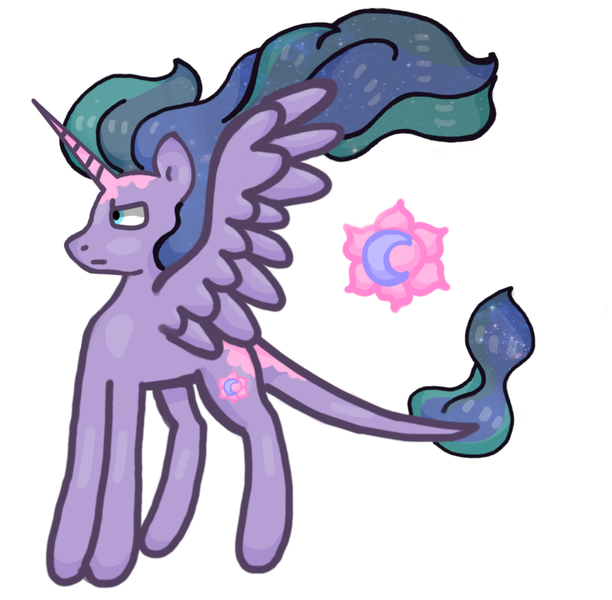 Size: 1040x1020 | Tagged: safe, artist:hunterthewastelander, derpibooru import, princess celestia, princess luna, alicorn, pony, crescent moon, female, fusion, mare, moon, simple background, solo, white background