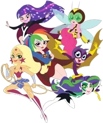 Size: 4590x5500 | Tagged: applejack, artist:rosesweety, batgirl, bumblebee, dc superhero girls, derpibooru import, fluttershy, green lantern, human, humanized, mane six, pinkie pie, rainbow dash, rarity, safe, supergirl, twilight sparkle, wonder woman, zatanna