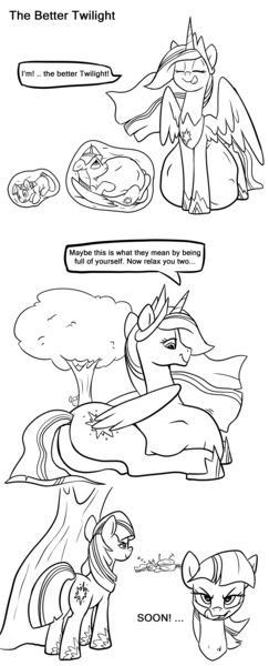 Size: 2000x4933 | Tagged: questionable, anonymous artist, derpibooru import, princess twilight 2.0, twilight sparkle, twilight sparkle (alicorn), alicorn, earth pony, pony, unicorn, the last problem, butt, comic, dialogue, fetish, imminent vore, licking, licking lips, plot, preylight, same size vore, self ponidox, sleeping, teasing, time paradox, tongue out, tree, twilight sparkle (g5), twipred, unicorn twilight, vore, voreception