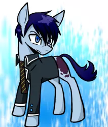 Size: 495x581 | Tagged: safe, artist:ponime11, derpibooru import, ponified, earth pony, pony, clothes, male, rin okumura, shirt, solo, stallion