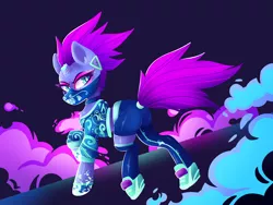 Size: 3200x2400 | Tagged: safe, artist:spindlespice, derpibooru import, tempest shadow, pony, unicorn, akali, broken horn, clothes, cosplay, costume, crossover, female, horn, k-pop, k/da, league of legends, looking back, mare, solo, tempass, video game crossover