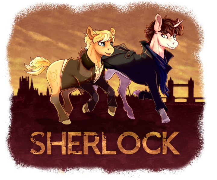 Size: 2400x2000 | Tagged: safe, artist:gaelledragons, derpibooru import, ponified, pony, john watson, sherlock, sherlock holmes