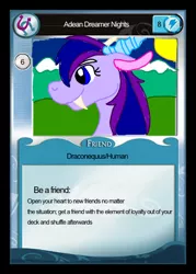 Size: 344x480 | Tagged: artist:wolfspiritclan, derpibooru import, draconequus, draconequus oc, fake cards, oc, oc:adean the draconequus, safe, self insert